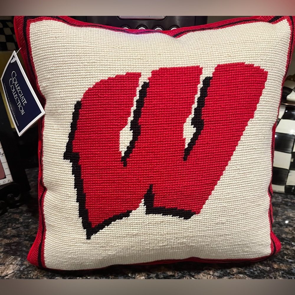 Collegiate Collection Needlepoint University of Wisconsin Pillow